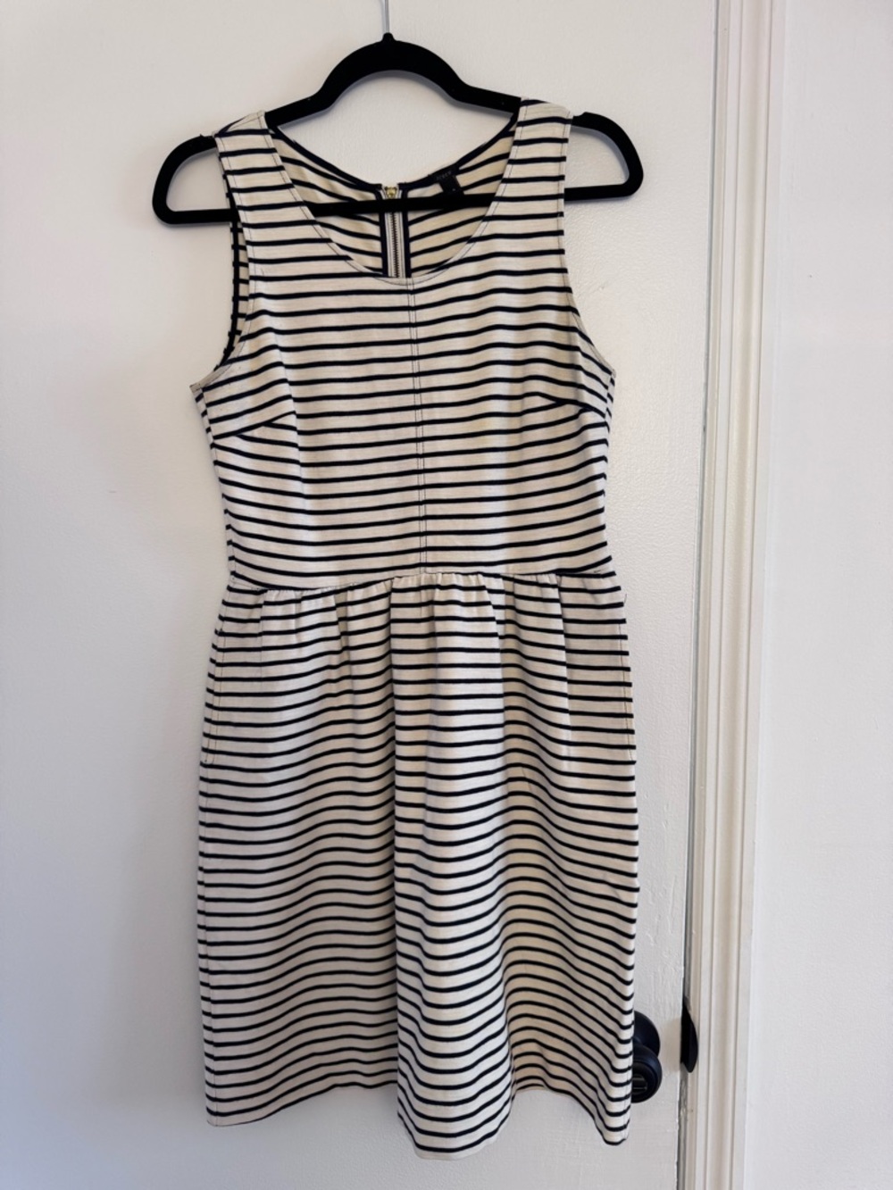 J. Crew Black and White Striped Sleeveless Knee-High Dress